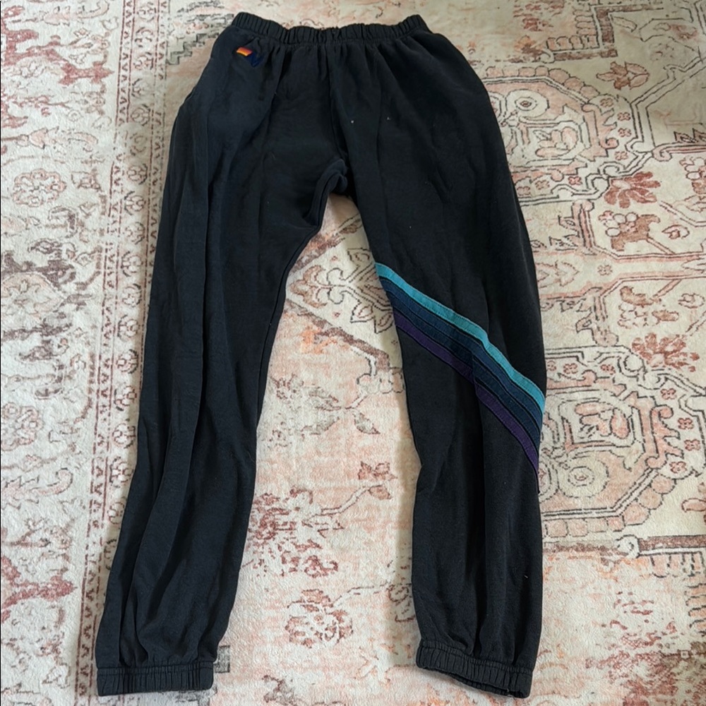 Aviator Nation Black and Blue Jogger Sweatpants with Tapered Leg